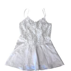 Vintage 90s Secret Treasures Lace Satin White Slip Dress Women's Size Large